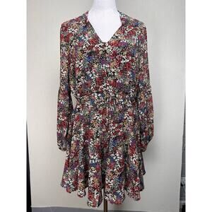 Entro Dress Sz M Floral Perfect for Fall Long Sleeves Tie Waist Button Up